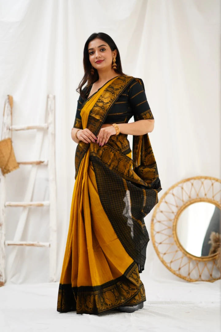 Very Stunning Mustard Soft Silk Saree with Engaging Blouse Piece