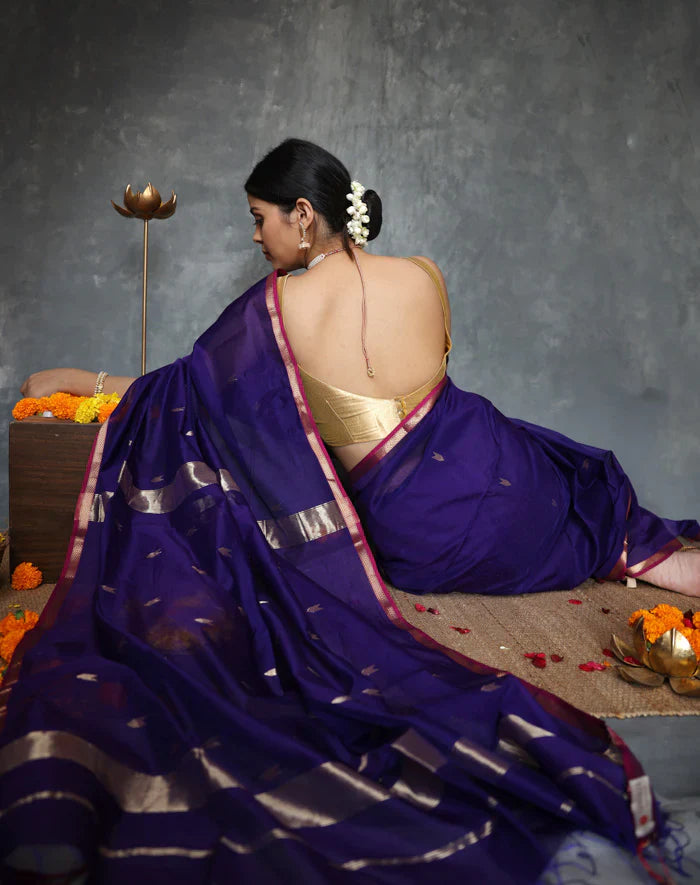Most Stunning Blue Cotton Silk Saree With Beautiful Blouse Piece