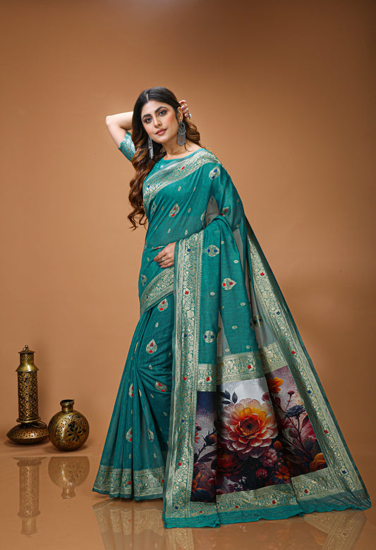 Glamorous Cotton Silk Saree With Rich Pallu