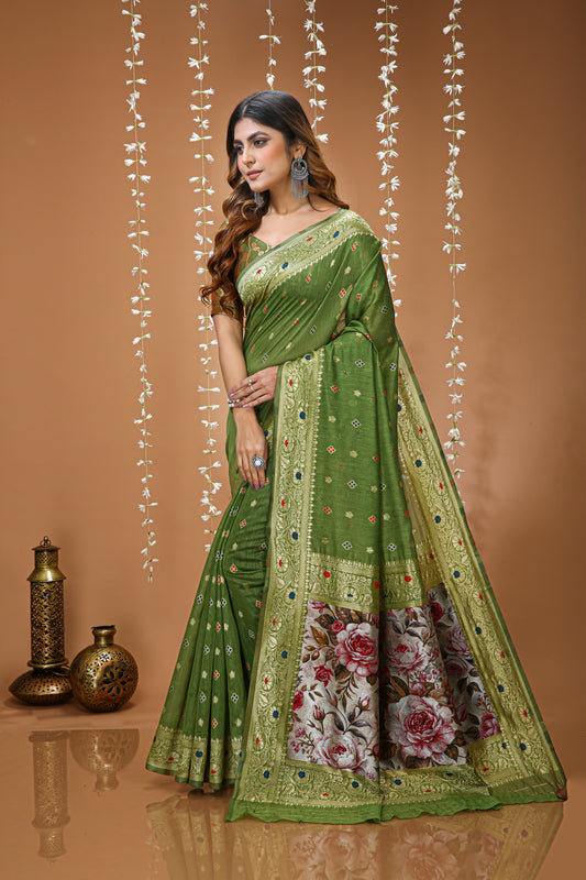 Glamorous Cotton Silk Saree With Rich Pallu