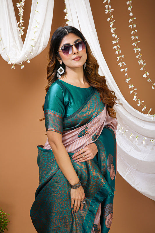 Aesthetic Zari Weaving Soft Silk Saree With alluring Blouse Piece