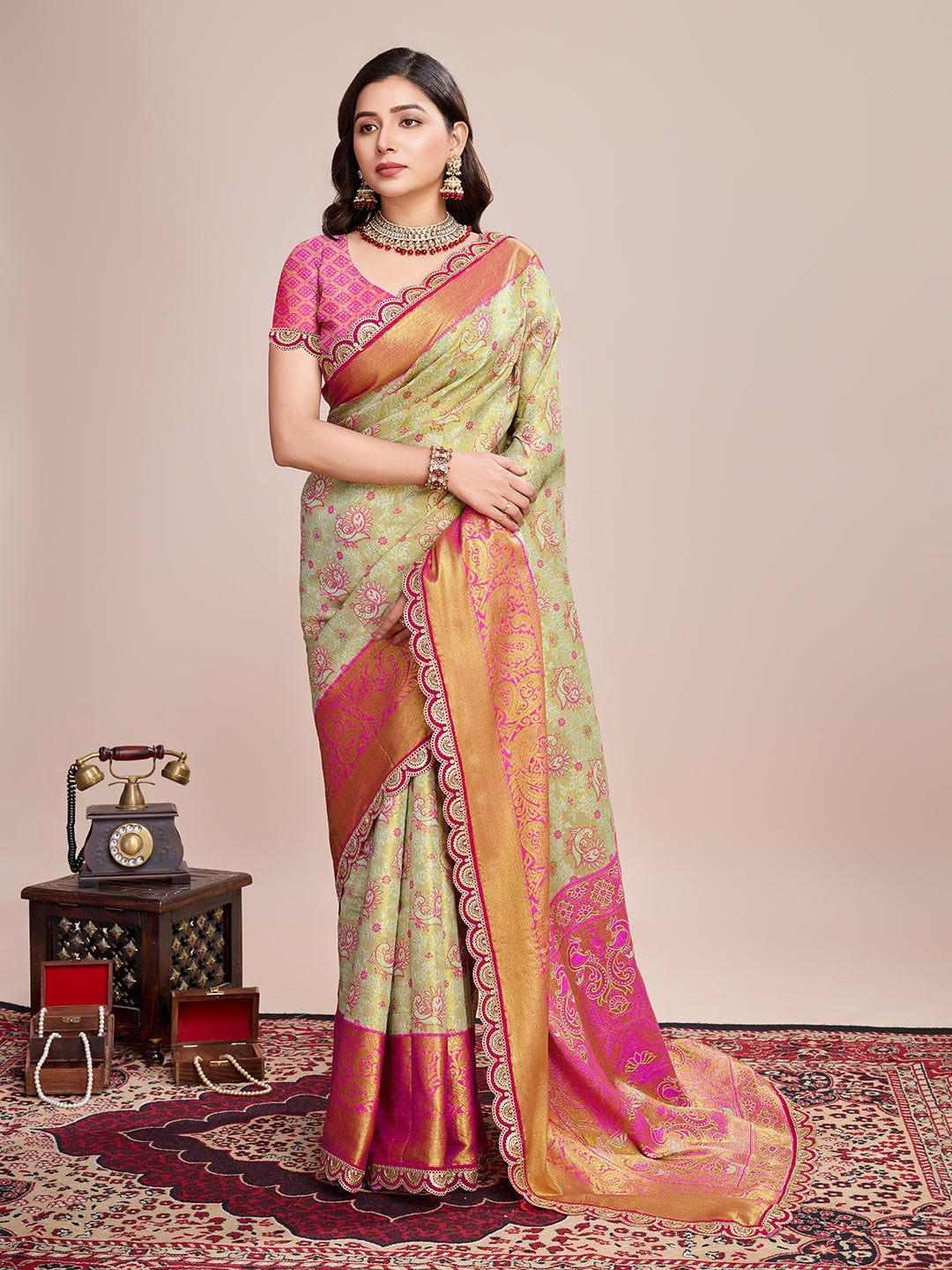 Traditional Pure Kanjivaram Silk Saree In Double Tone Color