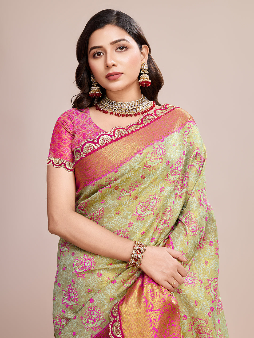 Traditional Pure Kanjivaram Silk Saree In Double Tone Color
