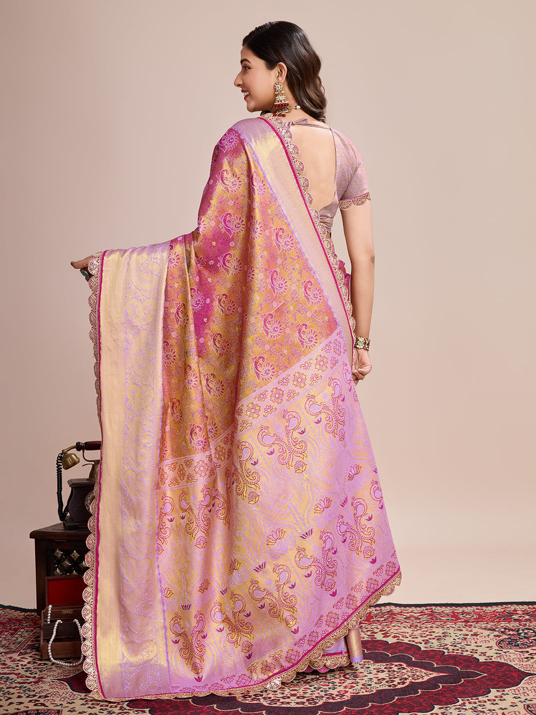 Traditional Pure Kanjivaram Silk Saree In Double Tone Color
