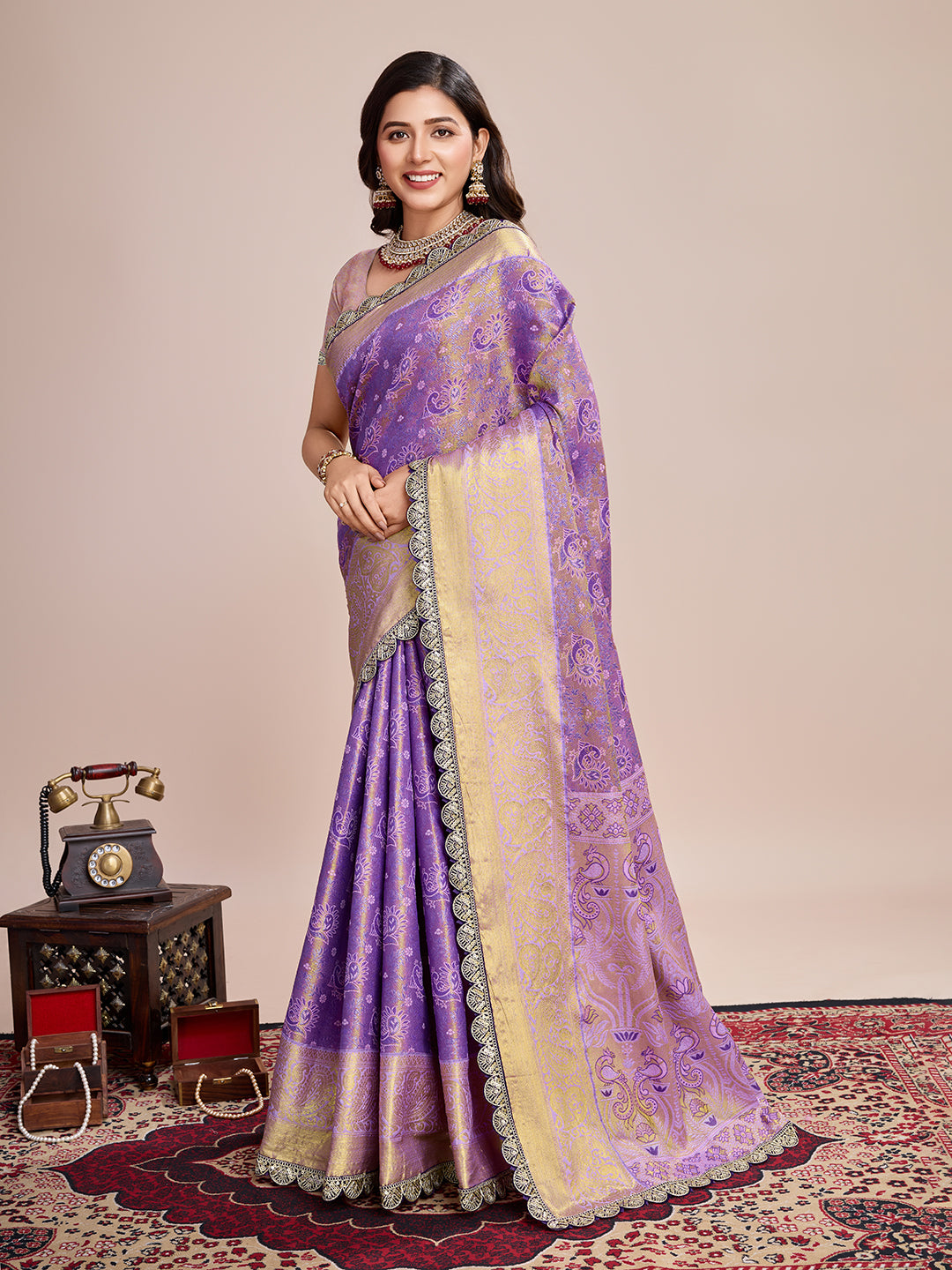 Traditional Pure Kanjivaram Silk Saree In Double Tone Color