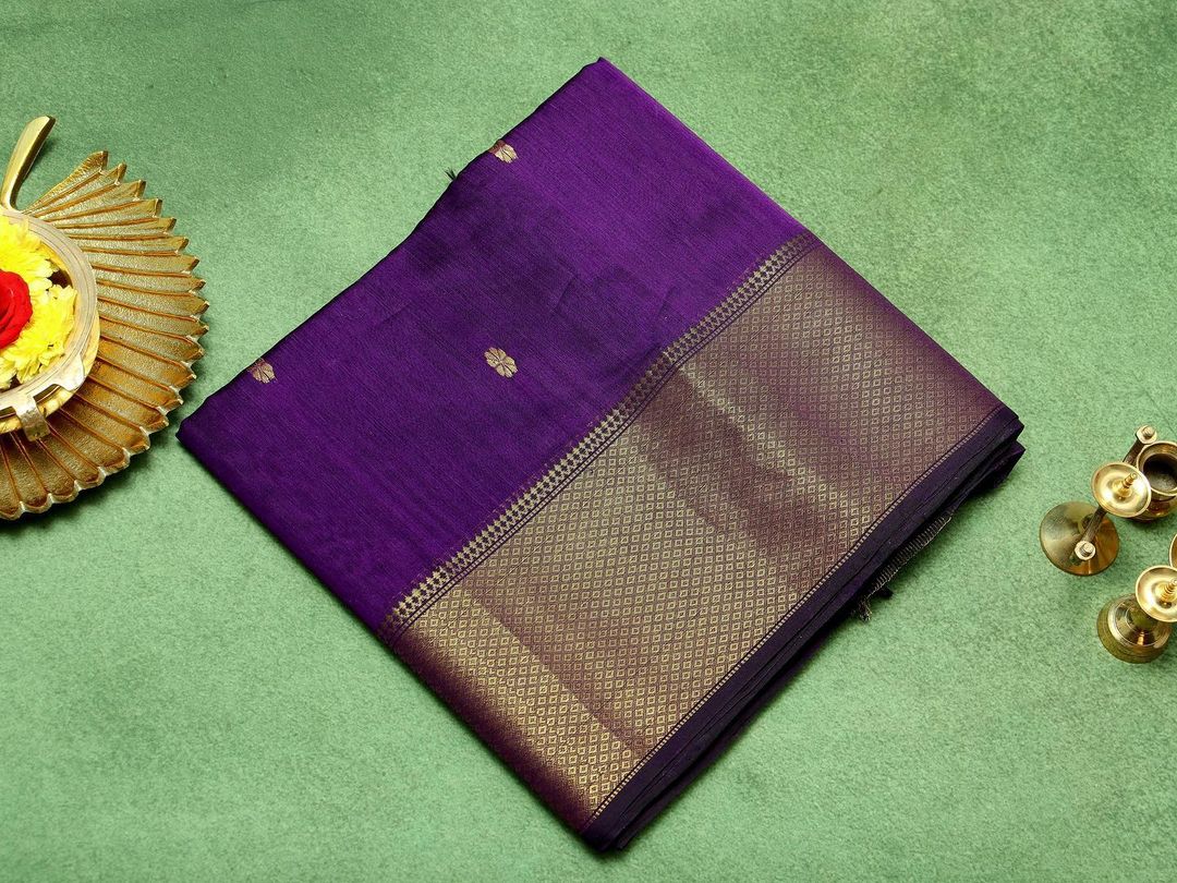 Prepossessing Purple Cotton Silk Saree With Beautiful Blouse Piece