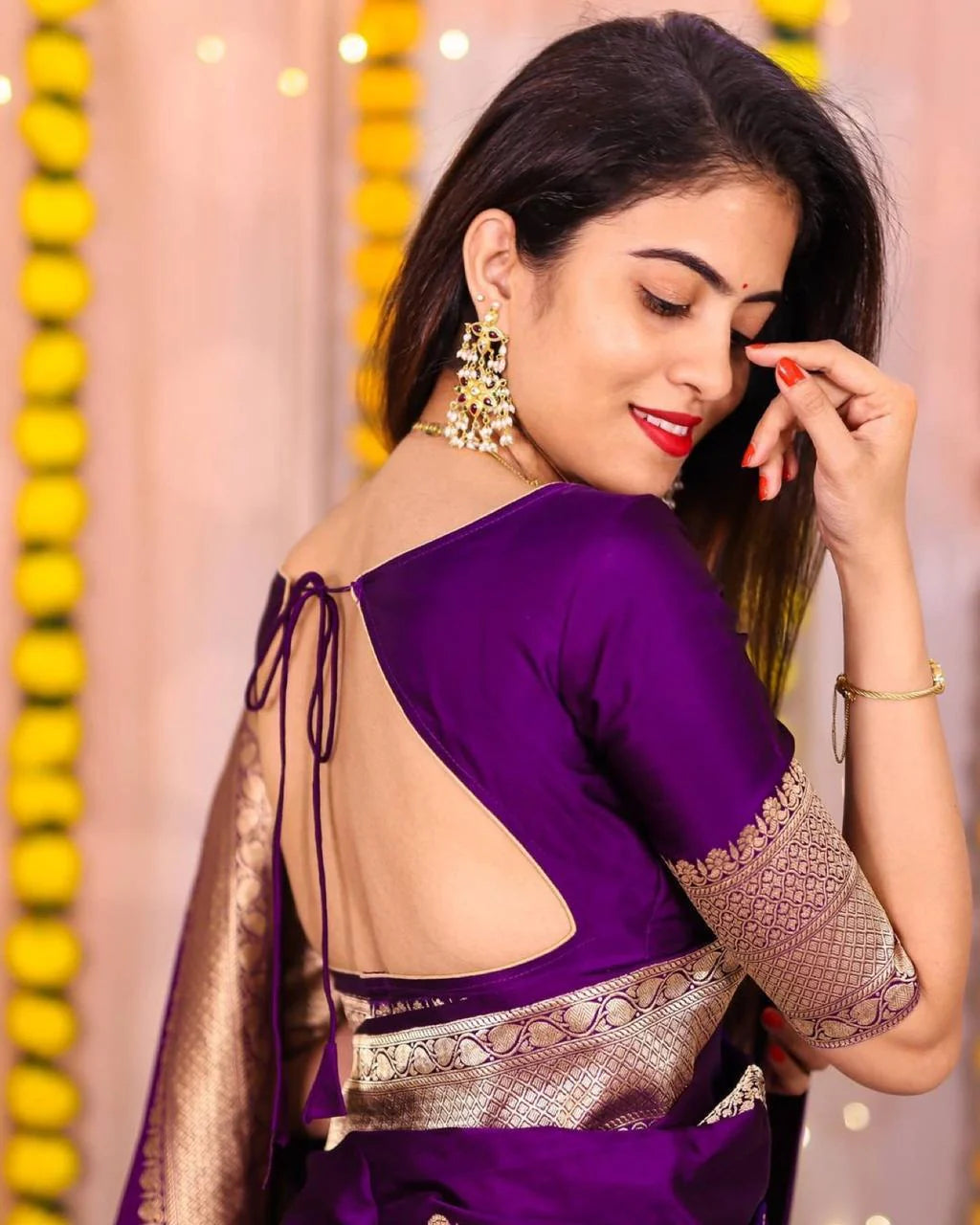 Very Graceful Purple Soft Banarasi Silk Saree With rich Blouse Piece