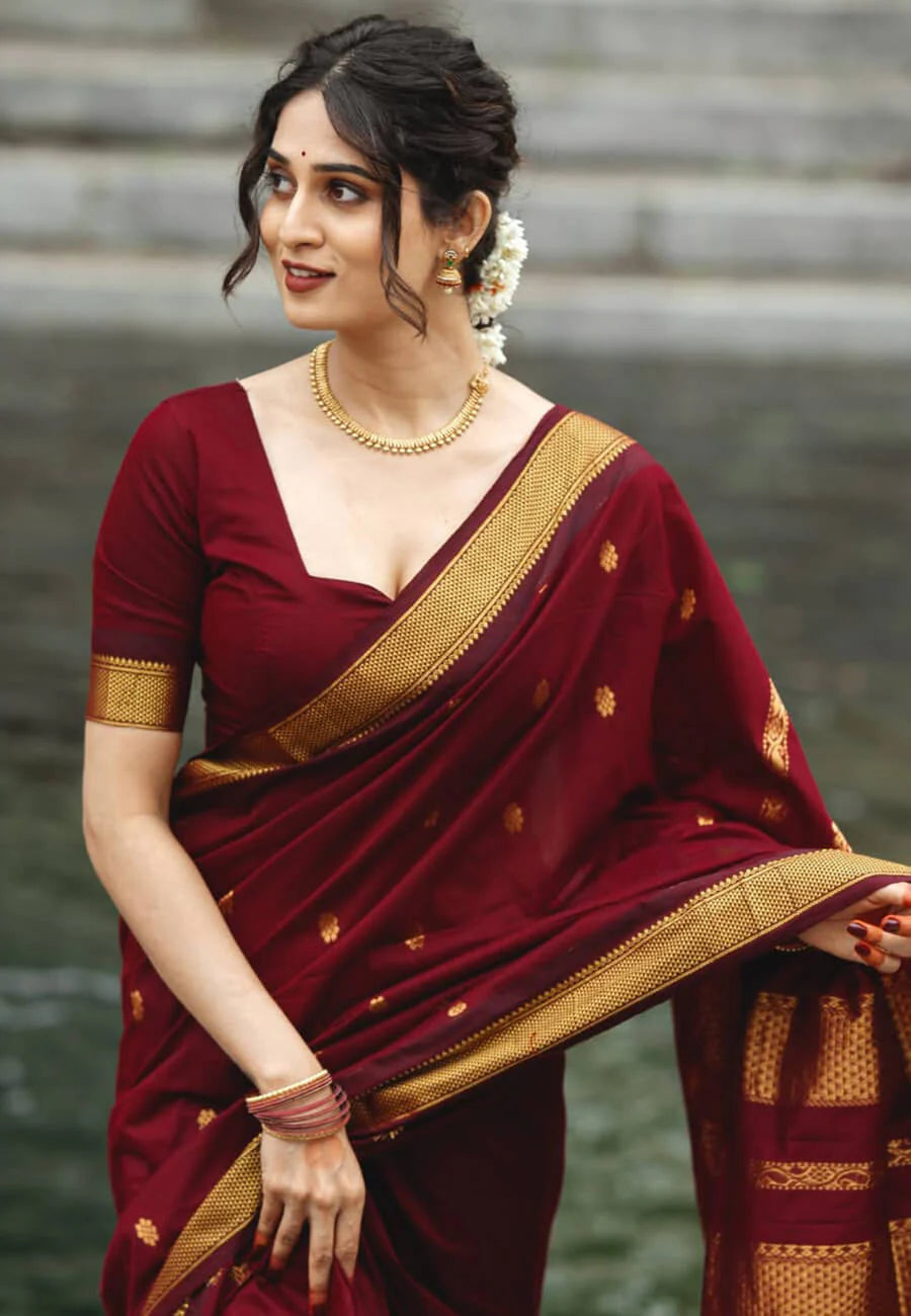 Very Appealing Maroon Soft Silk Saree With Blouse Piece