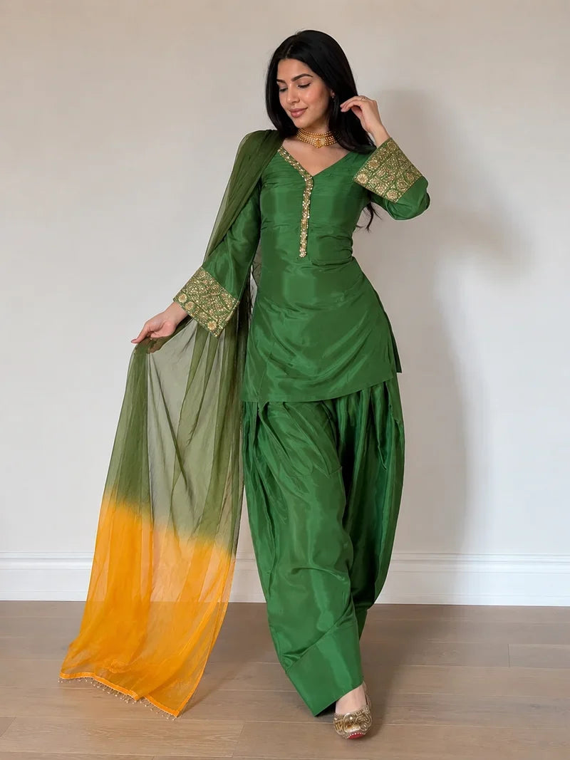 Amani Green Embroidered Suit Set