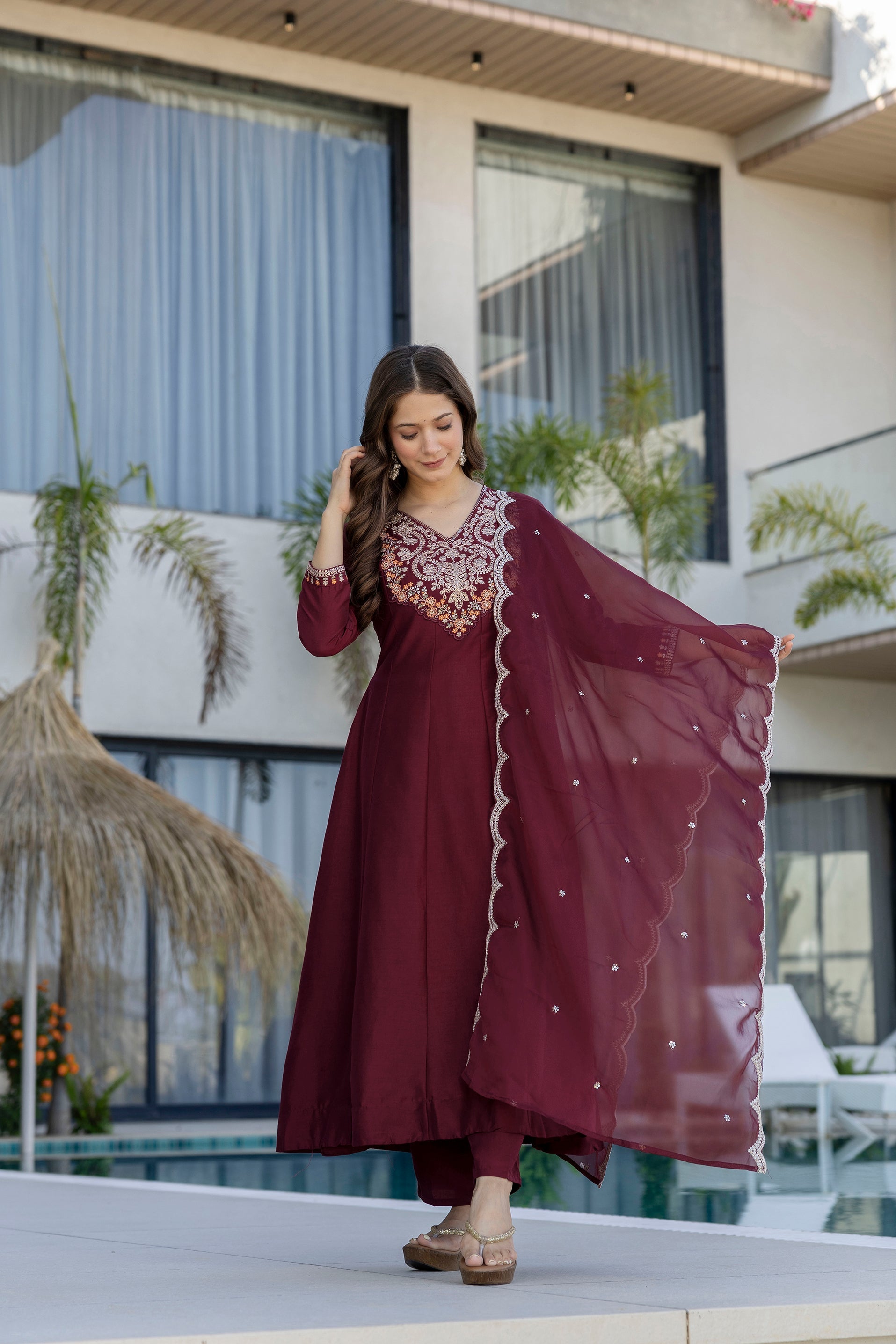 Rang Mahal Embroidered Chinon Anarkali Suit Set