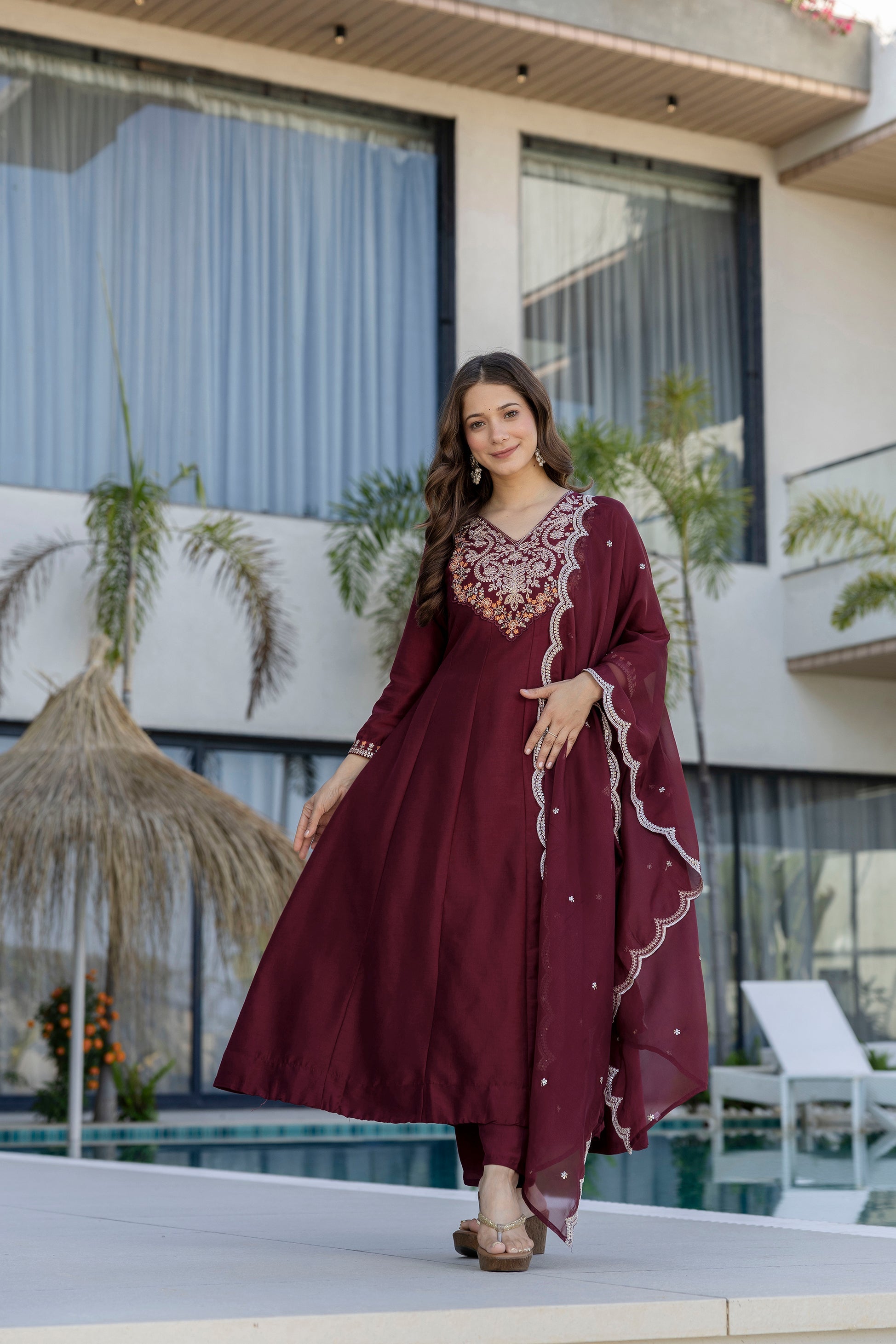 Rang Mahal Embroidered Chinon Anarkali Suit Set