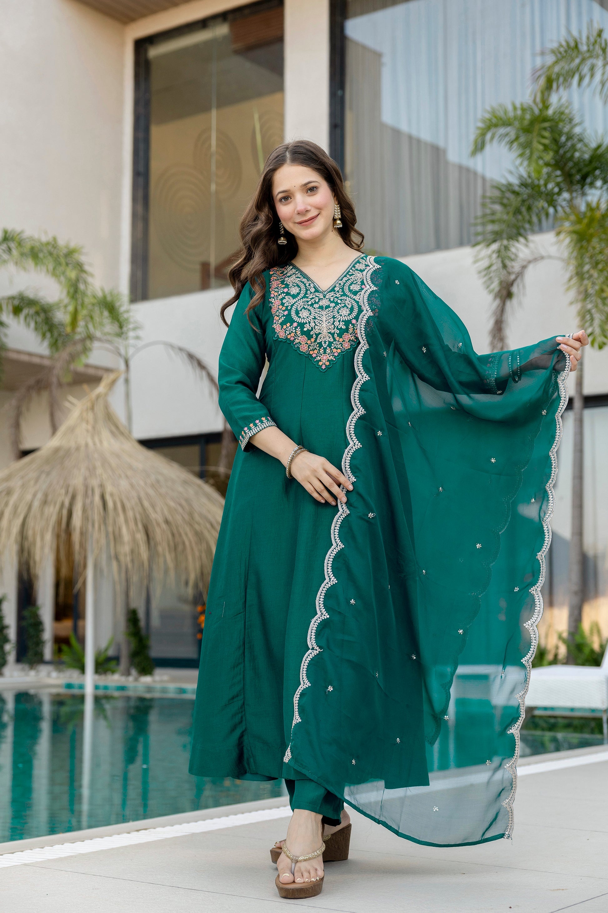 Rang Mahal Embroidered Chinon Anarkali Suit Set