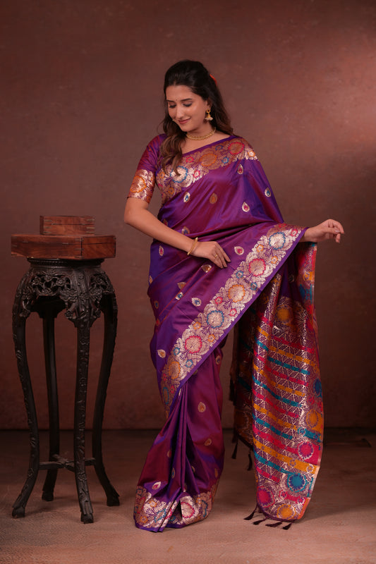 Classic Soft Silk Saree With Zari Weaving & tassels