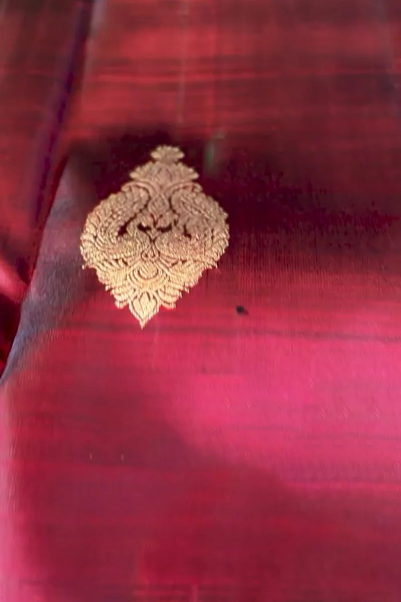 Lovely Wine Soft Banarasi Silk Saree With Pretty Blouse Piece