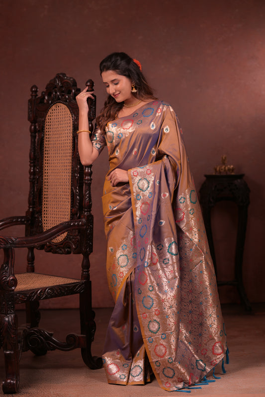 Classic Soft Silk Saree With Zari Weaving & tassels