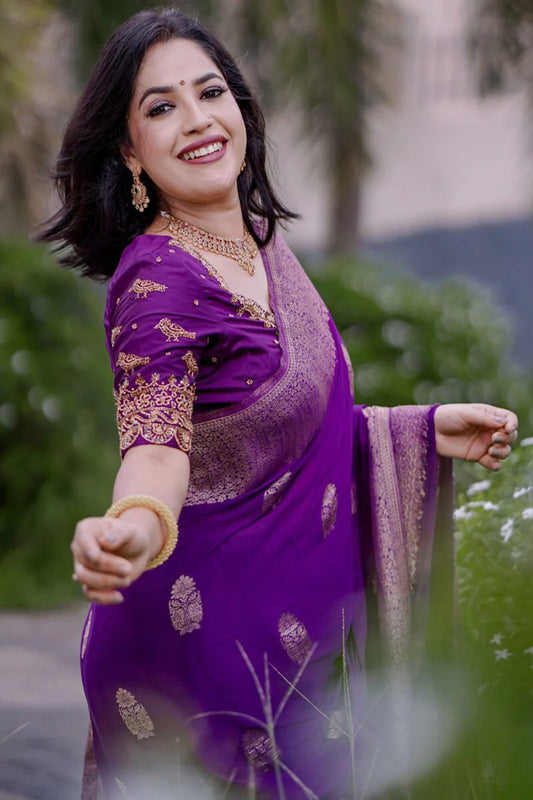 Ravishing Purple Soft Silk Saree With abundant Blouse Piece