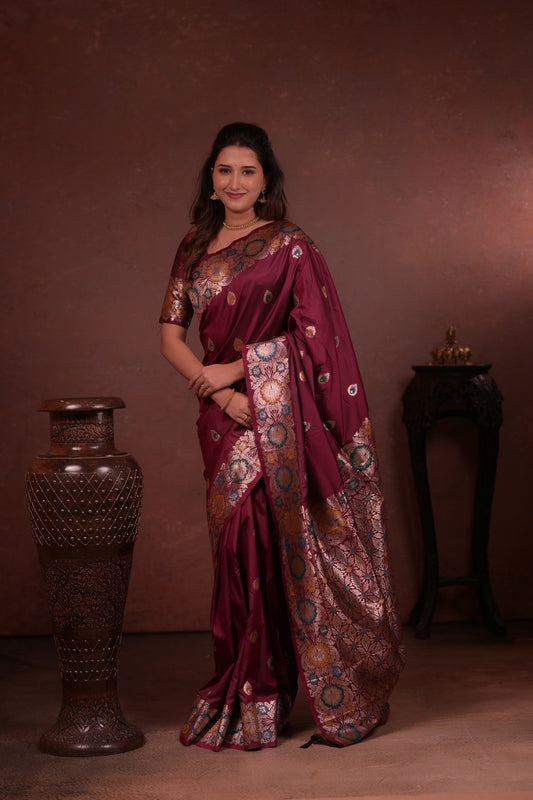 Classic Soft Silk Saree With Zari Weaving & tassels