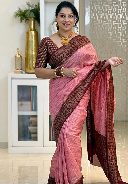 Delightful Pink Soft Silk Saree With Designer Blouse Peice