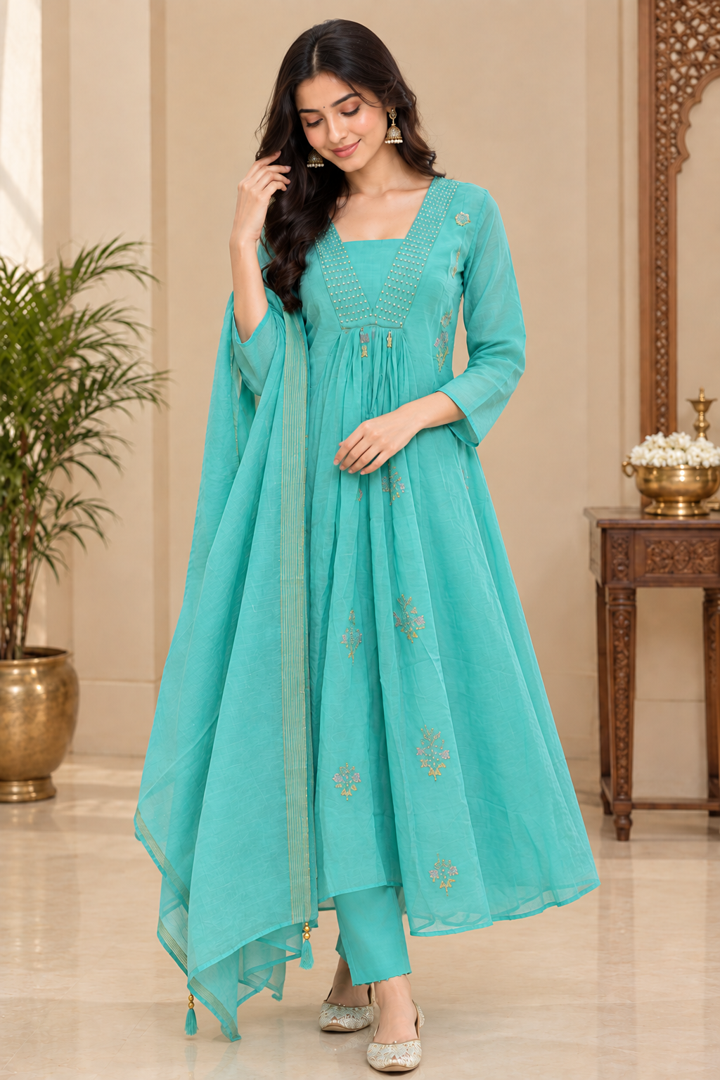 Mahira Aqua Embroidered Anarkali Set