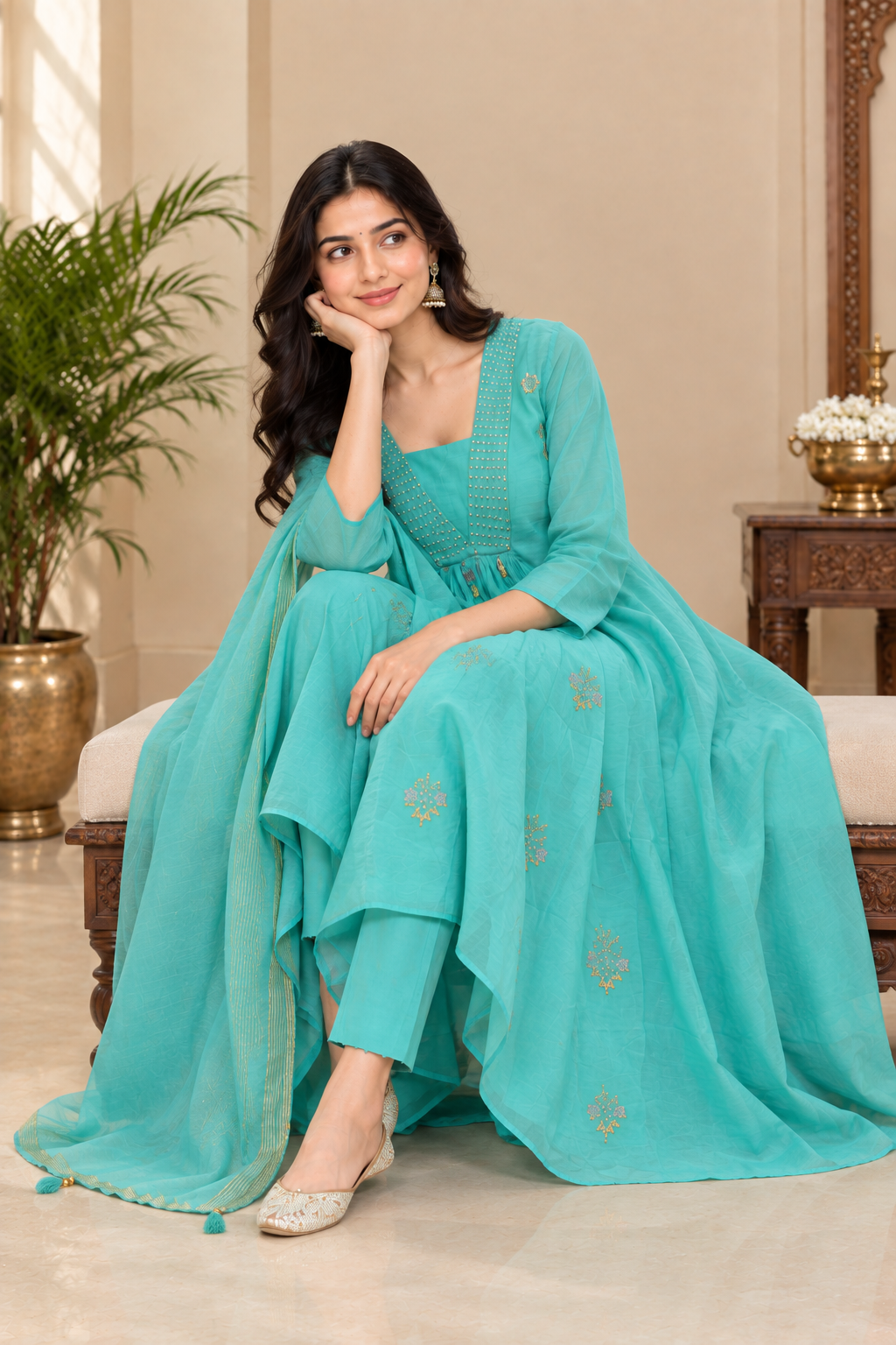 Mahira Aqua Embroidered Anarkali Set