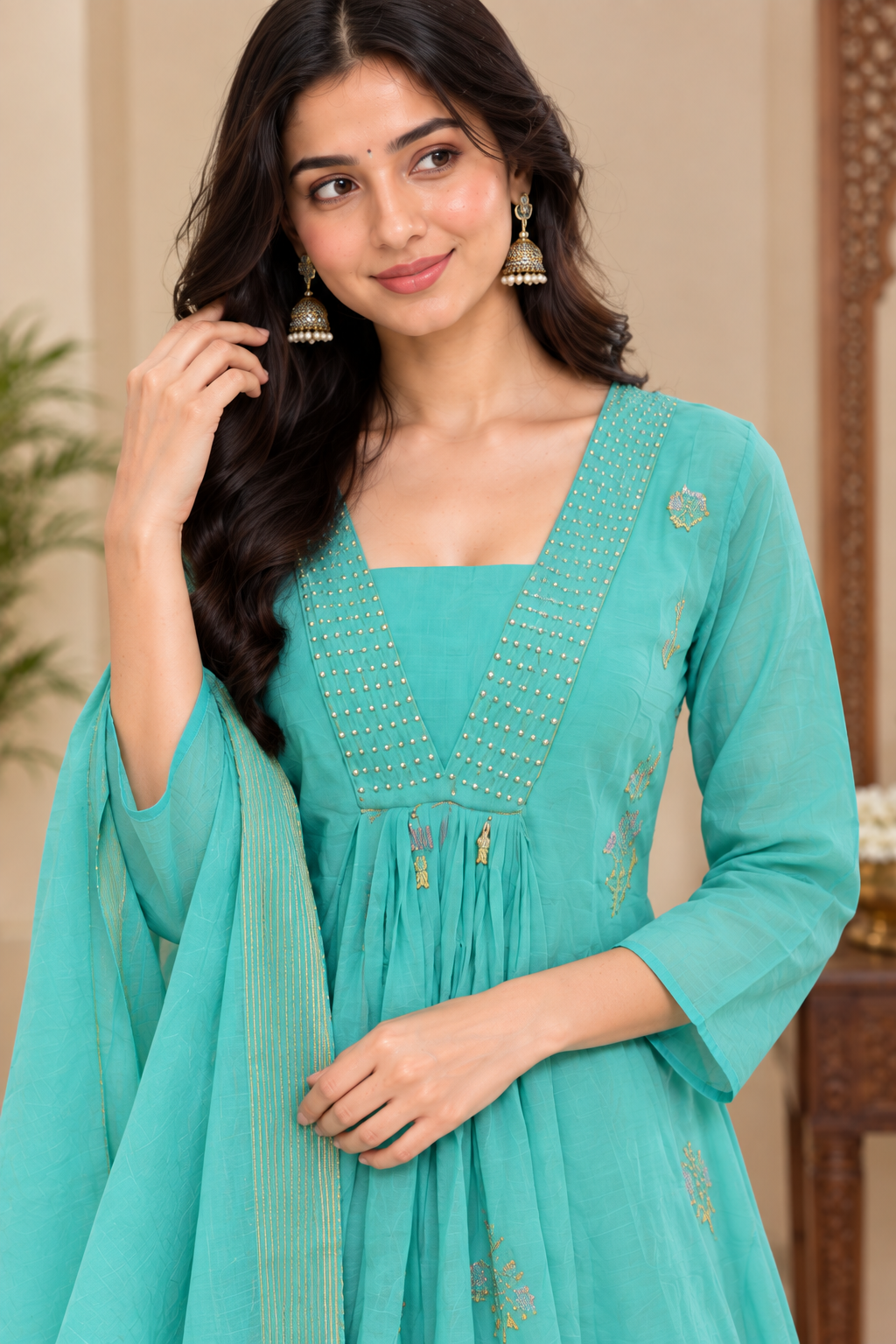 Mahira Aqua Embroidered Anarkali Set