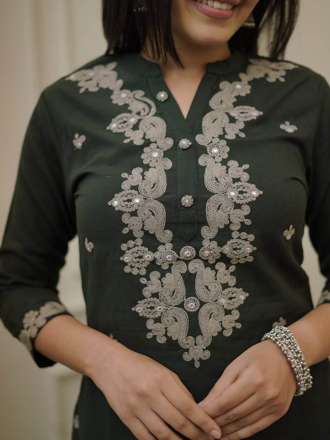 Very Pretty Rayon Slub Embroidery Suit Set