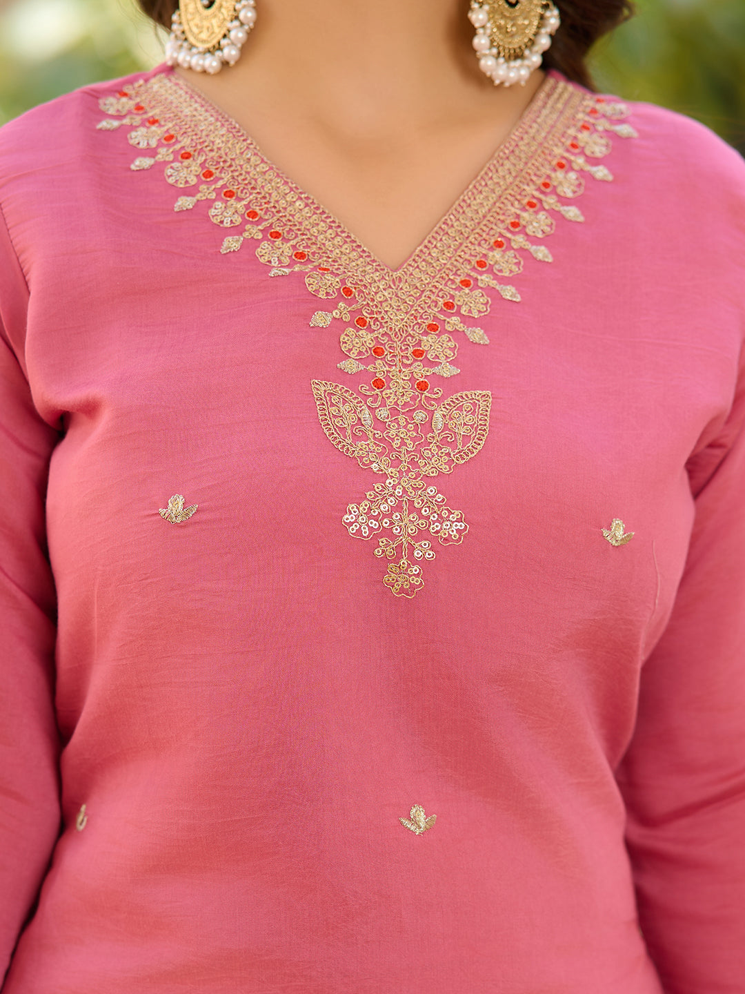 Unique Pastal Pink Viscose Chanderi Silk Embroidary Suit Set