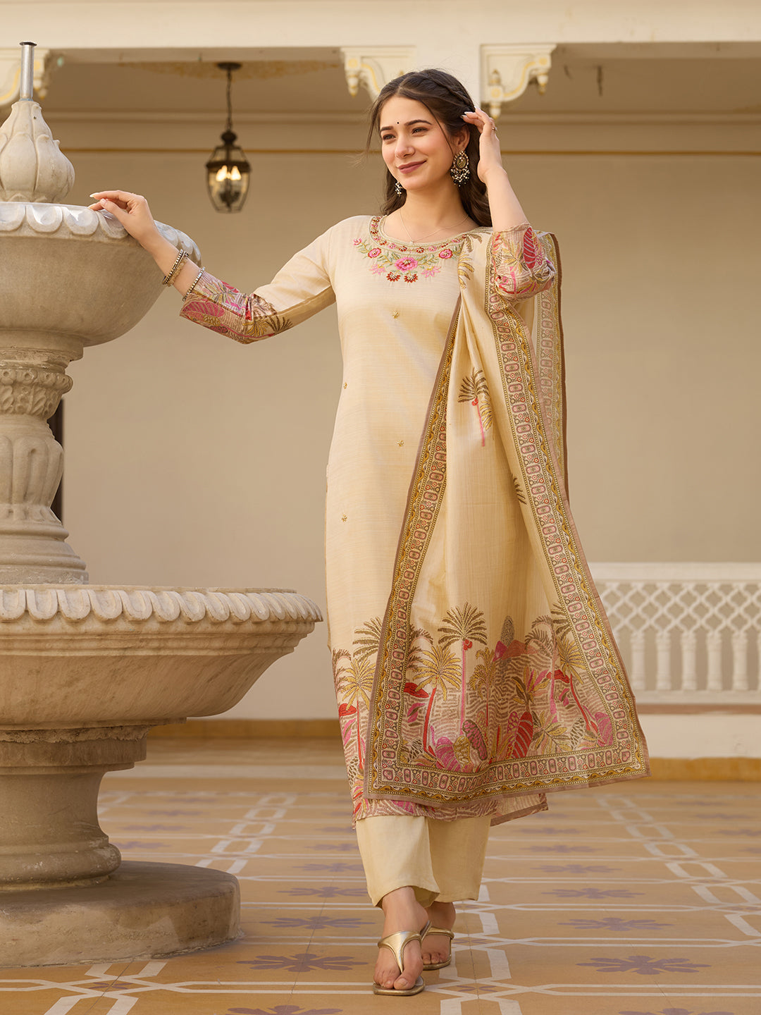 Elegant Viscose Silk Embroidery Suit Set