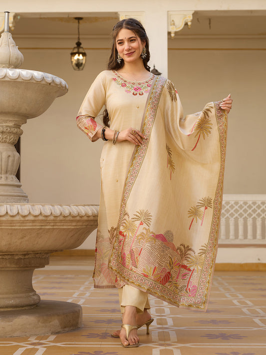 Elegant Viscose Silk Embroidery Suit Set
