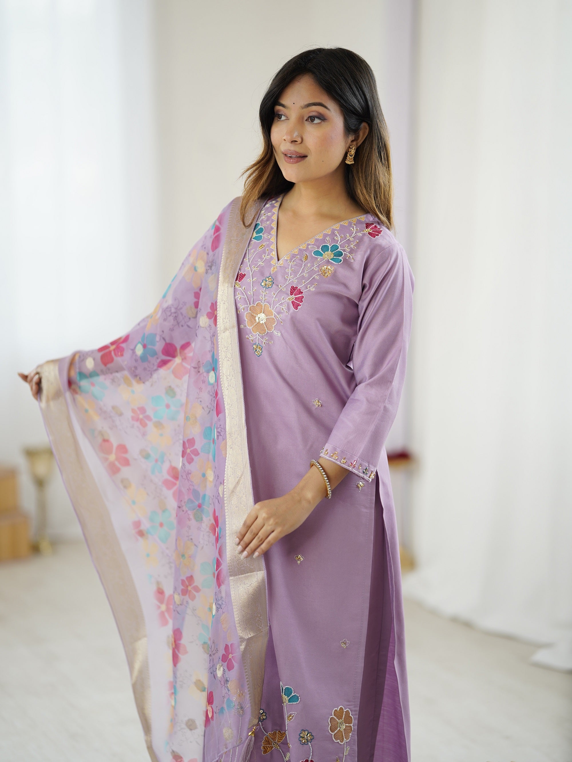 Very Attractive Viscose Silk Embroidery Suit Set