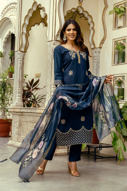 Very Alluring Viscose Silk Embroidery Suit Set