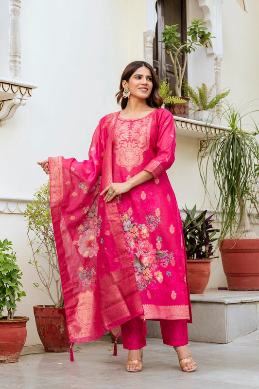 Very Lovely Chanderi Cotton Woven Printed Suit Set