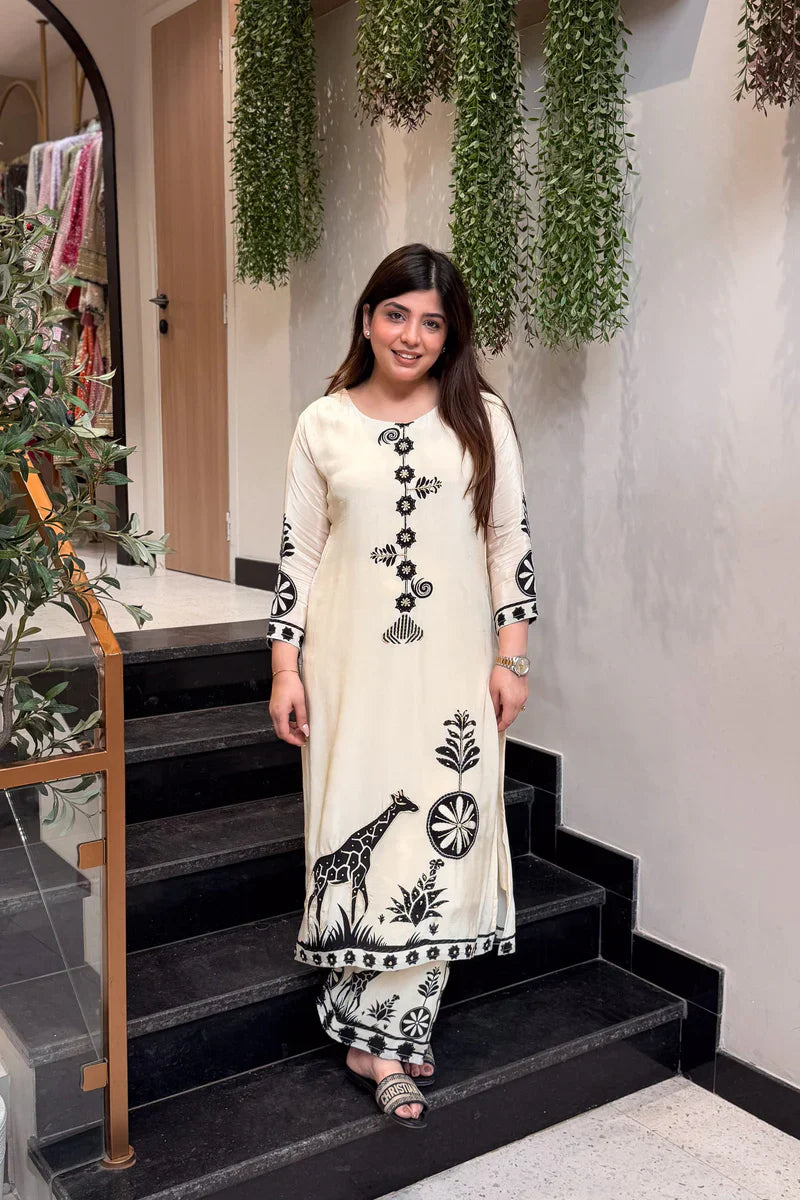 Very Gorgeous Mulberry Silk embroidery Kurta Set