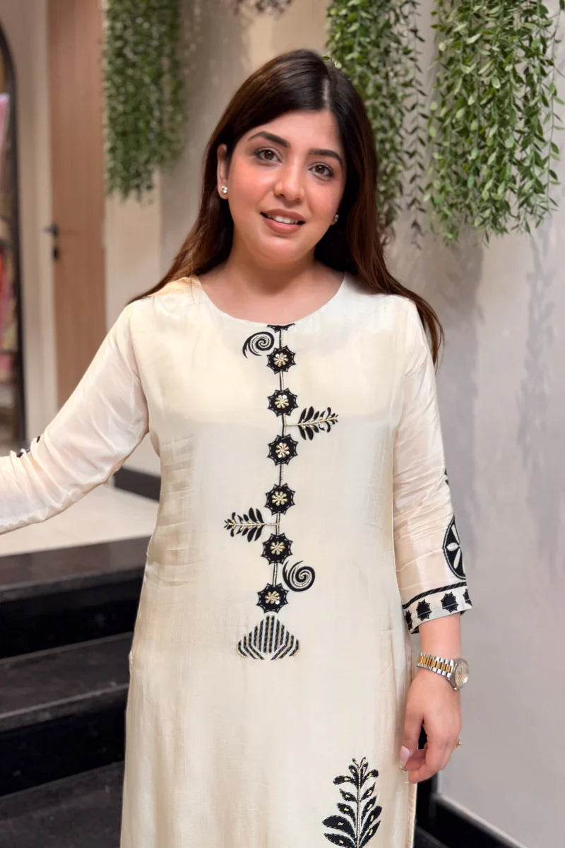 Very Gorgeous Mulberry Silk embroidery Kurta Set