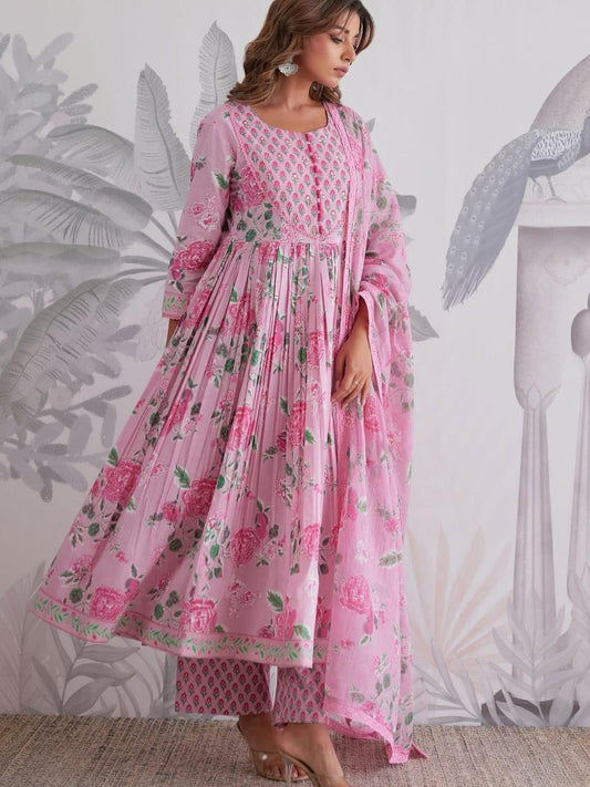 Very Attractive Mul Cotton Anarkali Suit Set