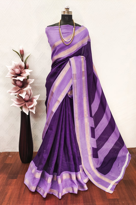 Very Glamorous Mysore Silk Saree With Checks Pattern