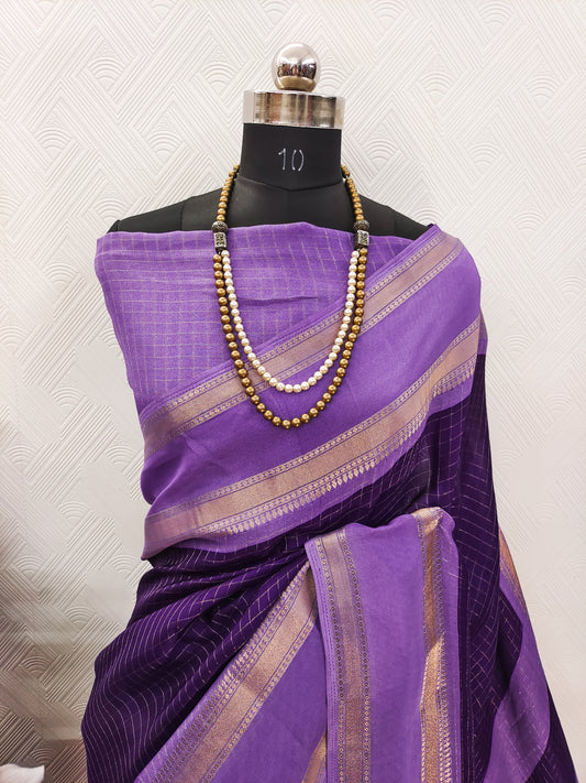 Very Glamorous Mysore Silk Saree With Checks Pattern