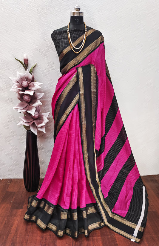 Very Glamorous Mysore Silk Saree With Checks Pattern