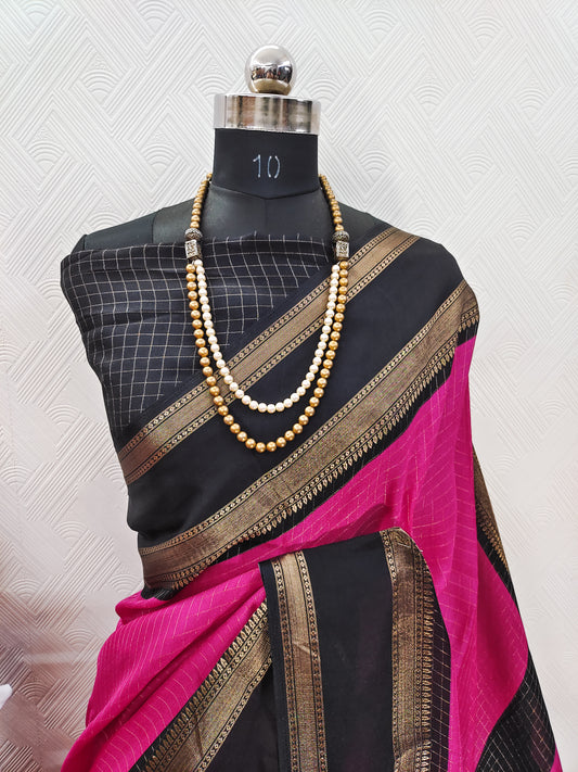 Very Glamorous Mysore Silk Saree With Checks Pattern