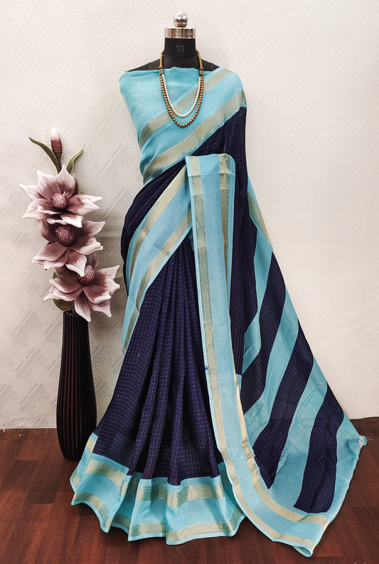 Very Glamorous Mysore Silk Saree With Checks Pattern