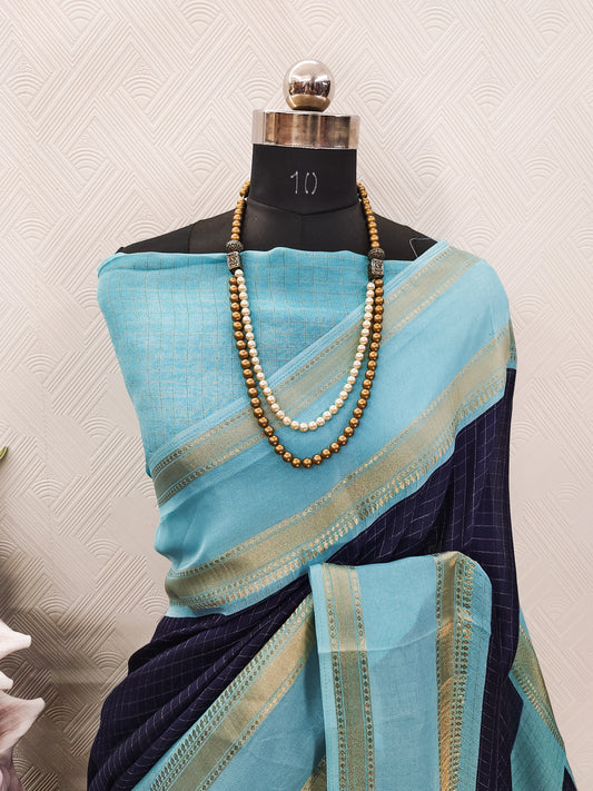 Very Glamorous Mysore Silk Saree With Checks Pattern