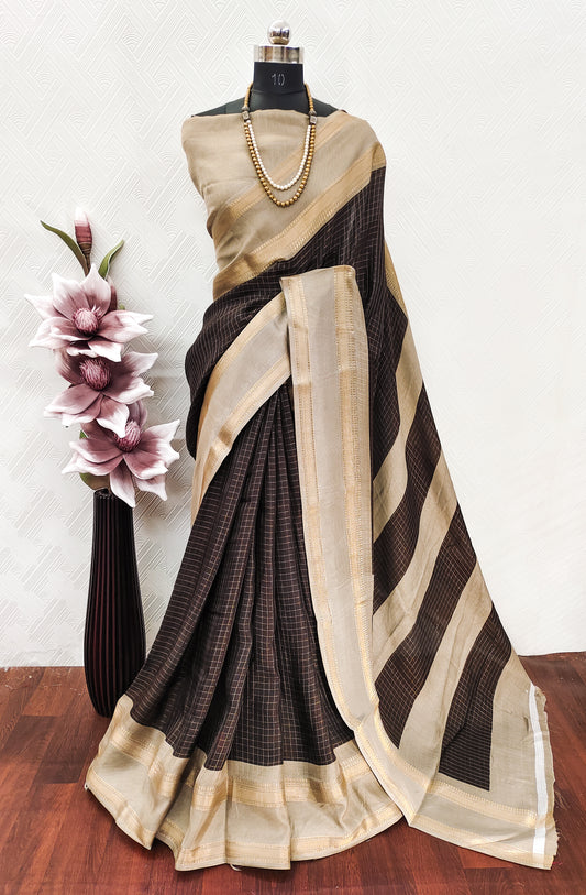 Very Glamorous Mysore Silk Saree With Checks Pattern