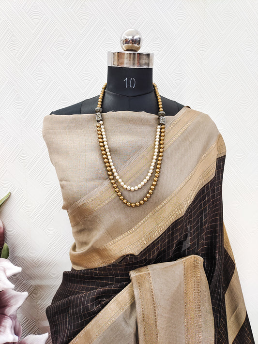 Very Glamorous Mysore Silk Saree With Checks Pattern