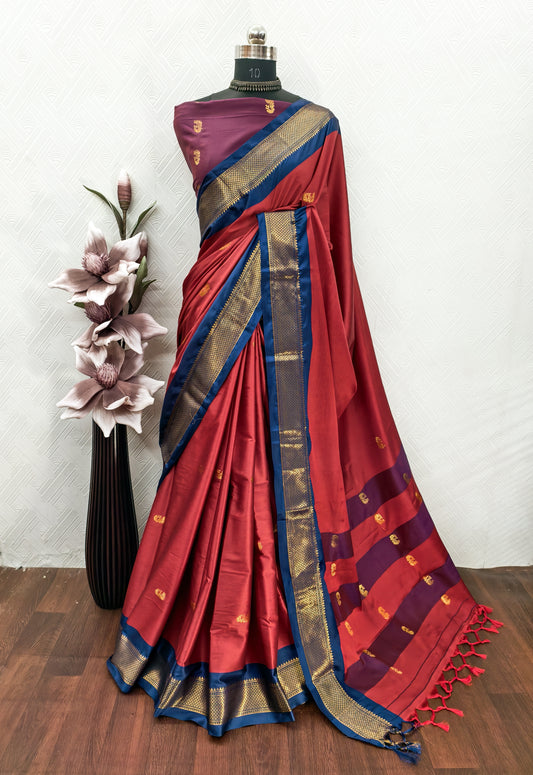 Very Magnificent Zari Weaving Banarasi Silk Saree With Tassels