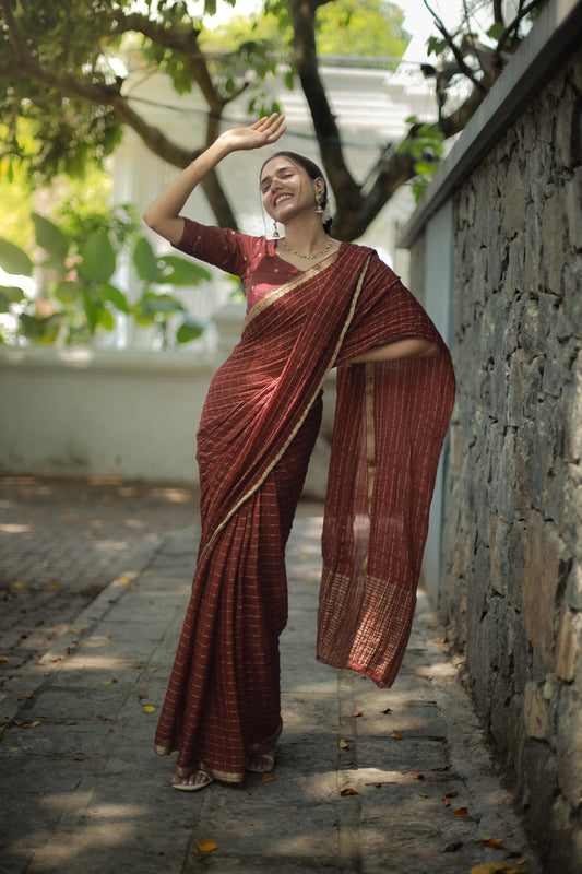 Most Trending Viral Viscose Silk Dark Coffee Saree With Weaving Zari Border