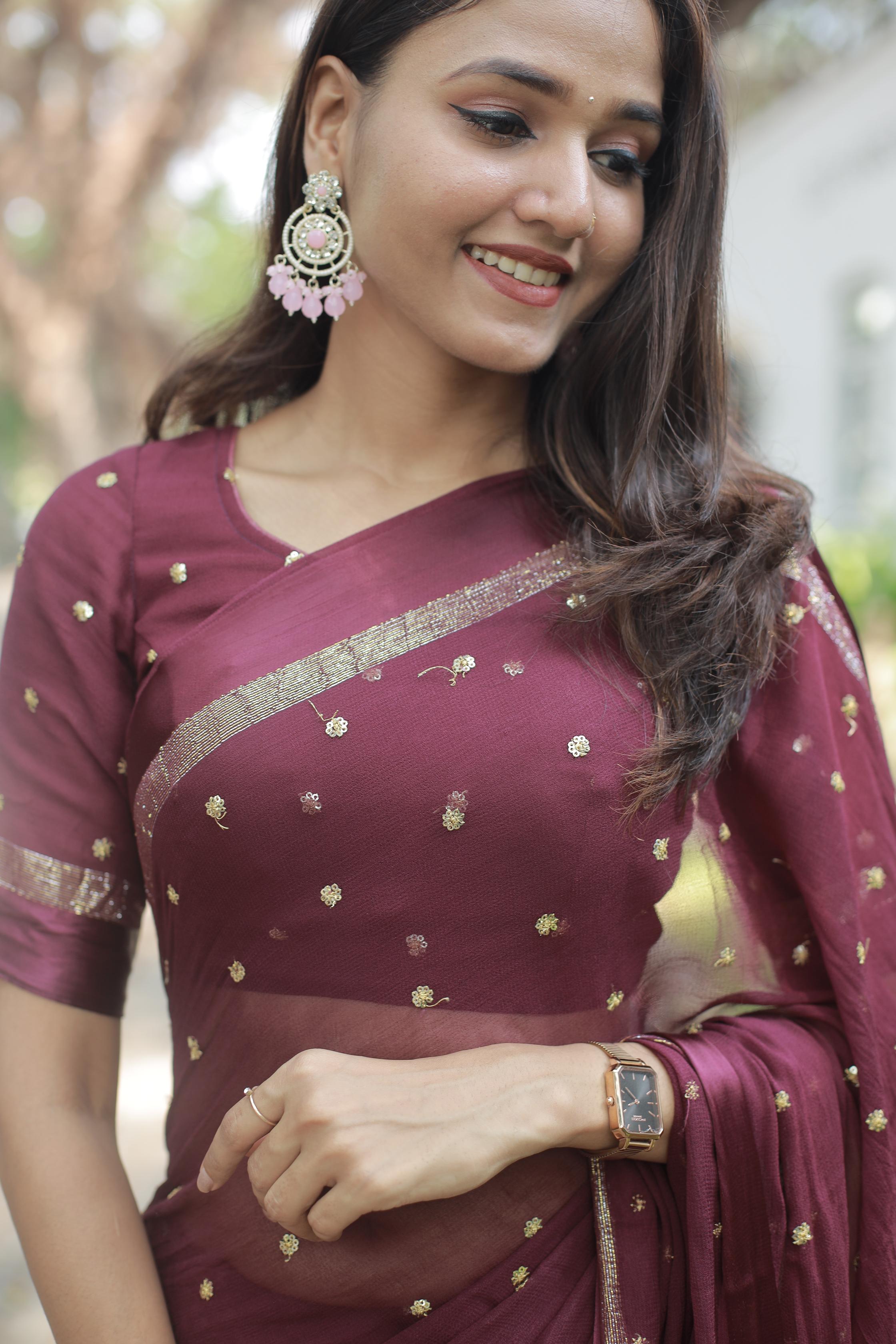 Most Trending Viral Pure Viscose Georgette Festival Red Saree With Satin Border