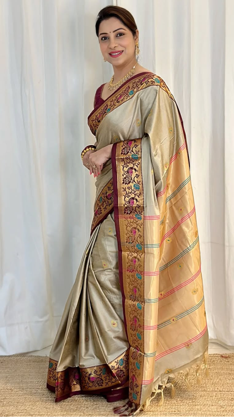 Luxurious Cotton Silk Paithani Silk Saree With Zari Weaving