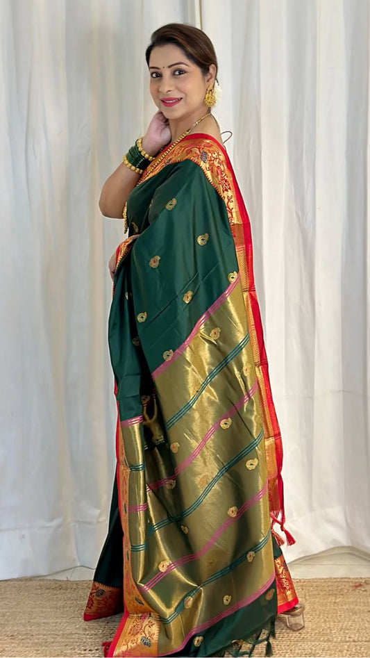 Luxurious Cotton Silk Paithani Silk Saree With Zari Weaving