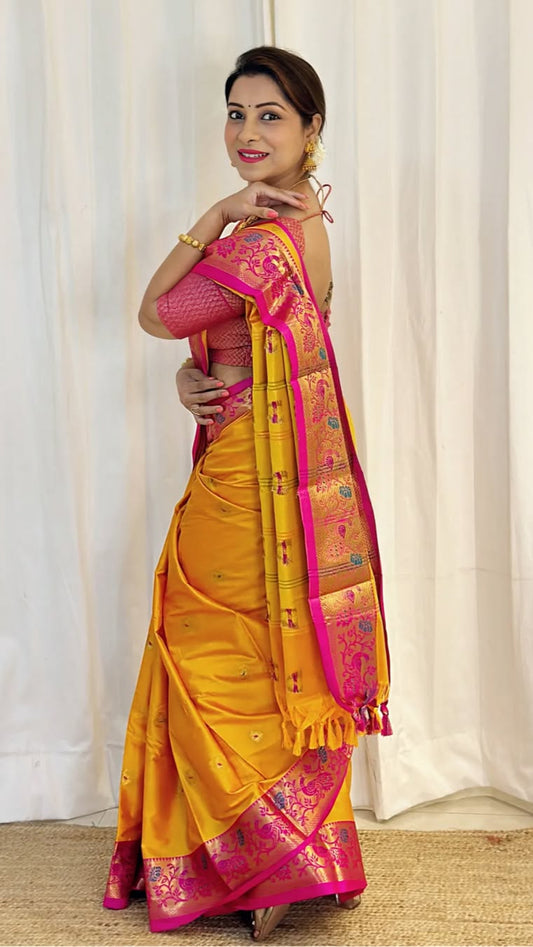 Luxurious Cotton Silk Paithani Silk Saree With Zari Weaving