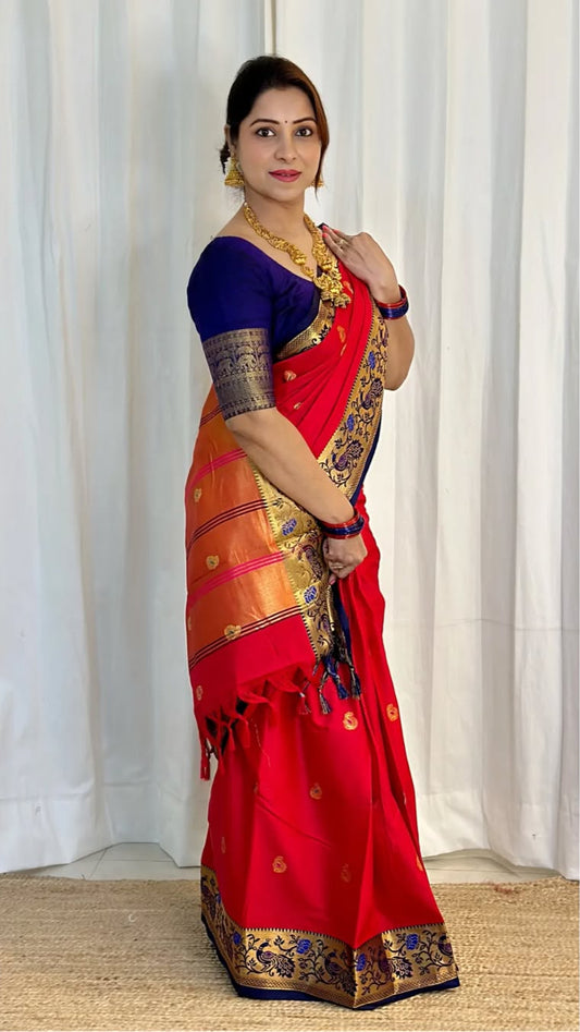 Luxurious Cotton Silk Paithani Silk Saree With Zari Weaving